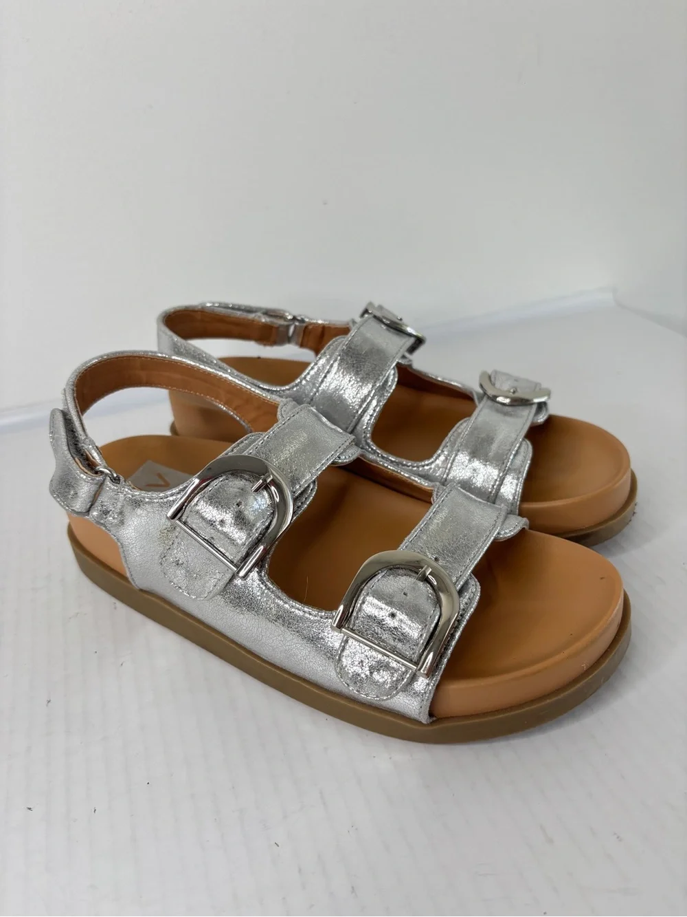 Dolce Vita Alameda Sandals Womens Sz 6.5 Metallic Silver Hook & Loop Ankle Strap